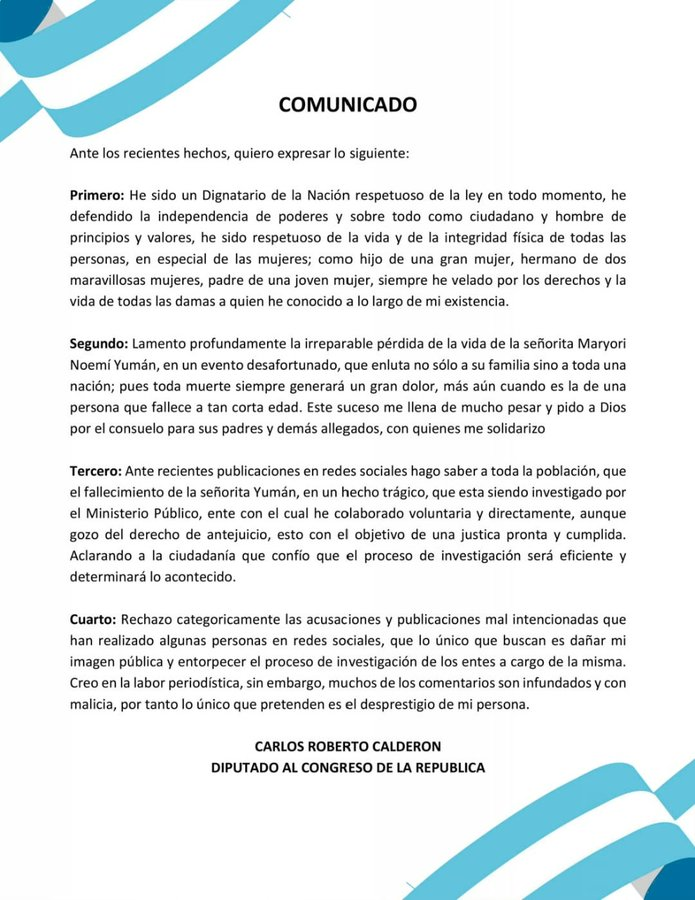 El caso es el de Maryorí Noemí Yumán que asistió a una fiesta en la residencia del diputado Roberto Calderón (VAMOS), para luego encontrarla muerta en el 1er. piso del edificio. Cómo va la investigación del <a href="/MPguatemala/">MP de Guatemala</a>: nada de nada. Otro desistimiento u otra impunidad.