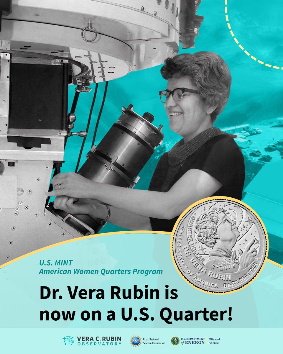 Rubin Observatory (@vrubinobs) on Twitter photo A quarter for your thoughts? 🪙 <a href="/usmint/">United States Mint</a>
We think Vera C. Rubin is a great choice to be honored with a quarter... and with an observatory! Rubin was an accomplished astronomer who provided the first convincing evidence of dark matter, influencing a new subfield of astrophysics. A quarter for your thoughts? 🪙 <a href="/usmint/">United States Mint</a>
We think Vera C. Rubin is a great choice to be honored with a quarter... and with an observatory! Rubin was an accomplished astronomer who provided the first convincing evidence of dark matter, influencing a new subfield of astrophysics.