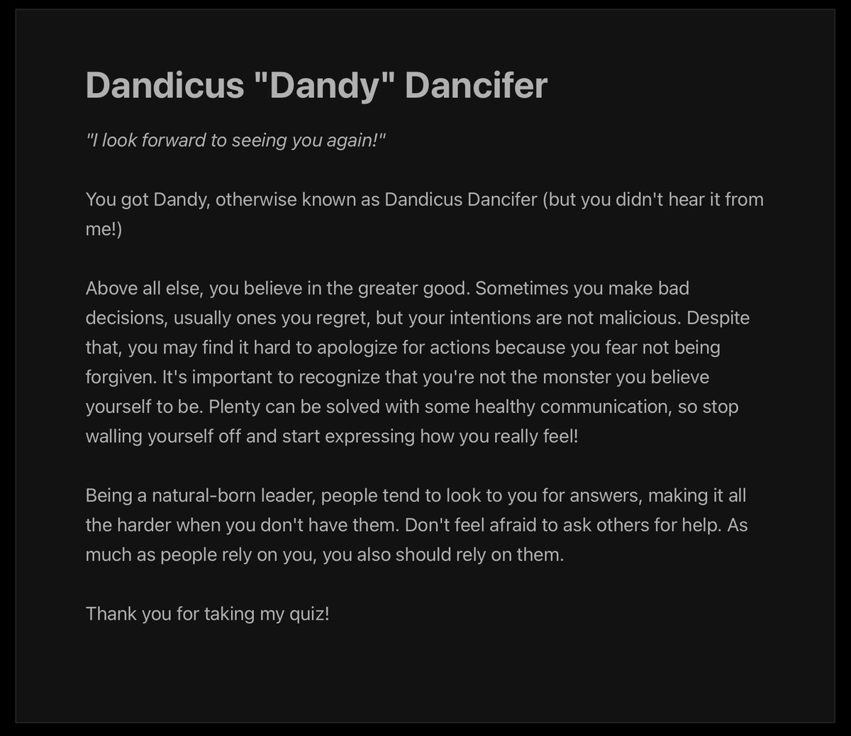 Why the fuckass flower I can't (No dandy hate we love dandy)

Also amzing quiz I couldn't exactly tell which answer would result in who about halfway through /pos