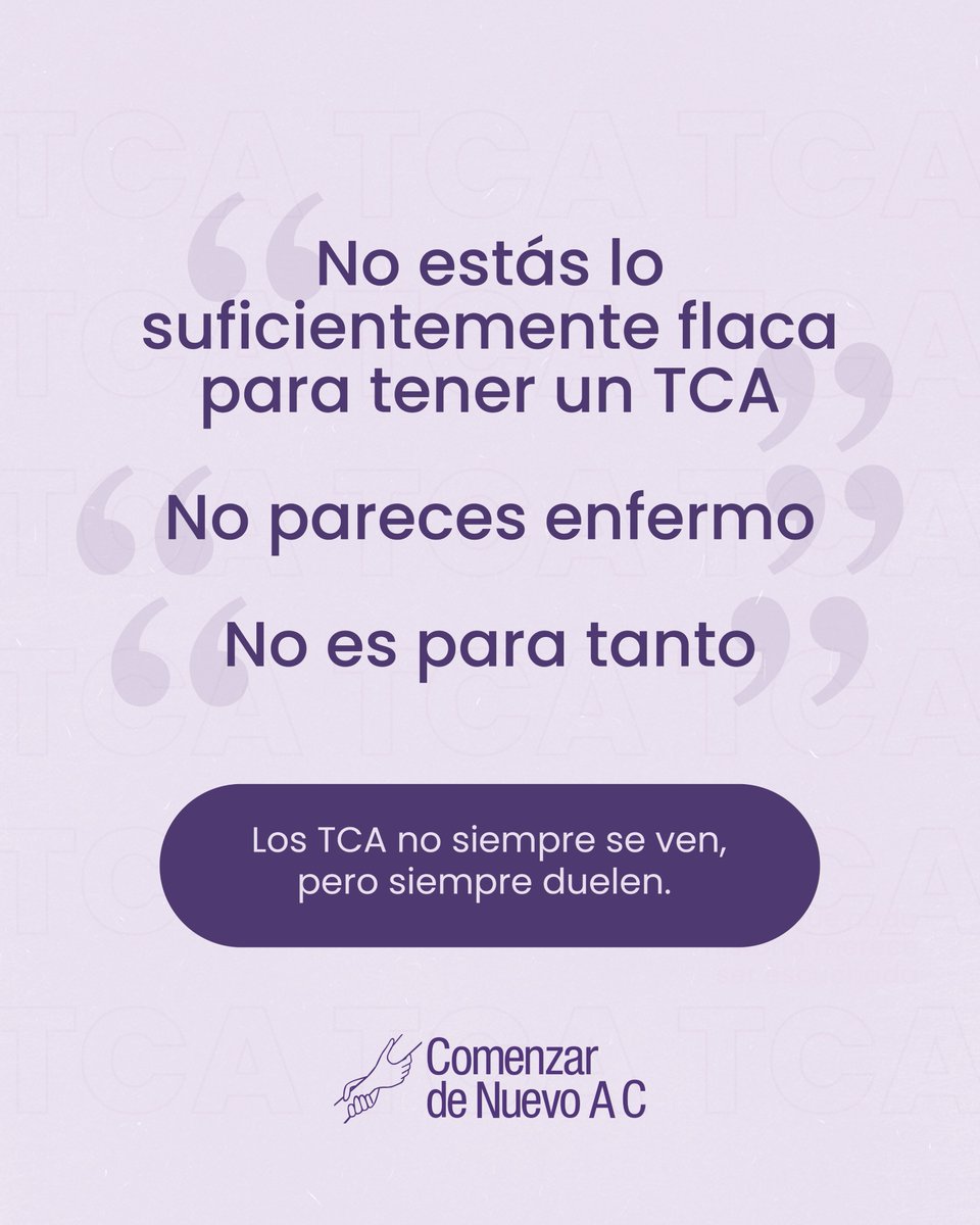 💜Día Mundial de Acción por los Trastornos de la Conducta Alimentaria.
Los TCA no son una etapa ni una elección. Son enfermedades mentales complejas que afectan la vida de millones de personas en silencio.   
#ComenzardeNuevo #WorldEatingDisordersDay #TCA