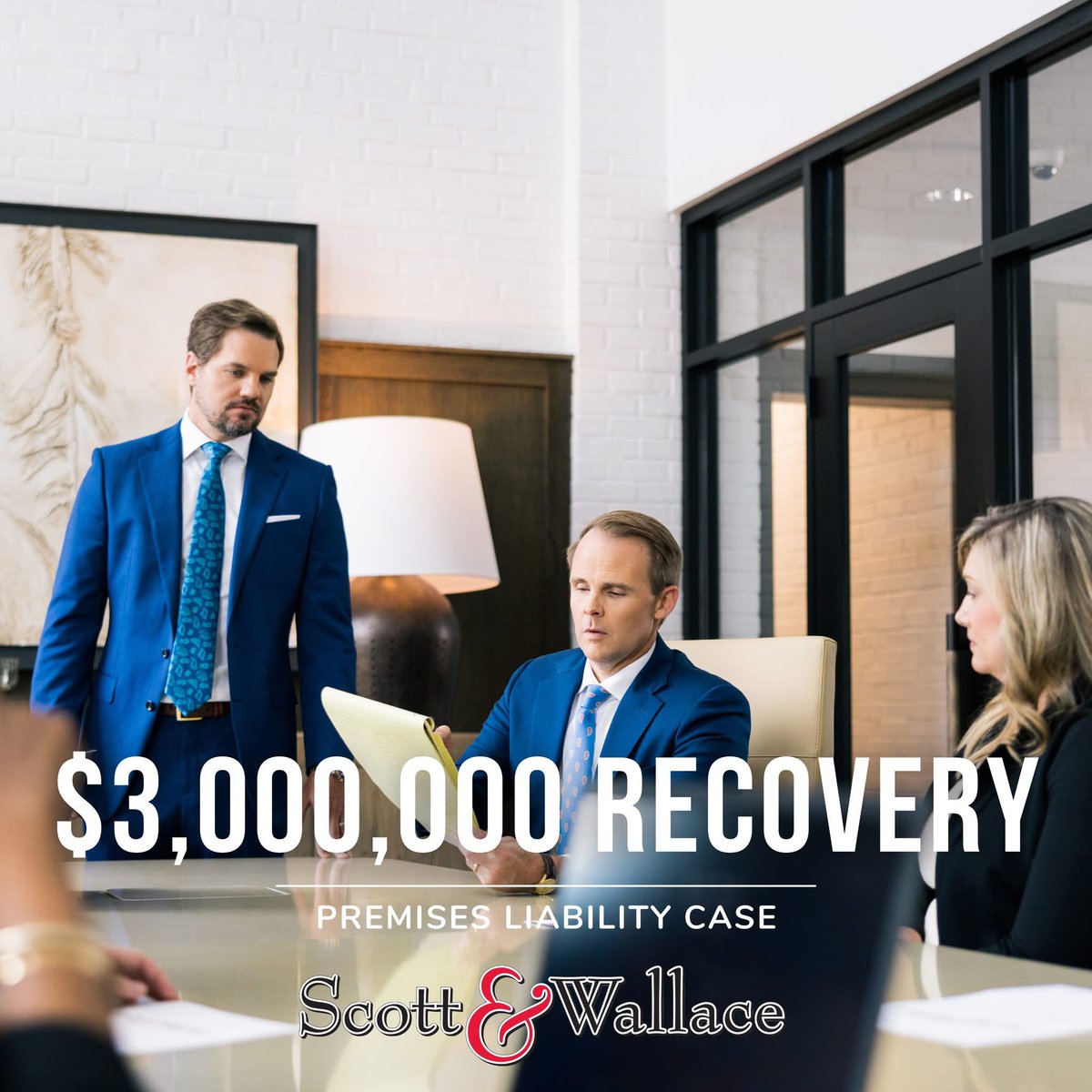 Scott &amp; Wallace secured a $3 million recovery for our client in a premises liability case. Our attorneys have a track record of fighting vigorously for the injured, representing them in all major practice areas. ⚖️