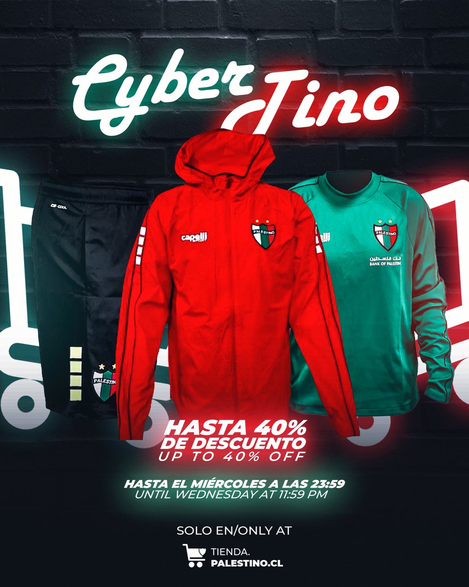 🤩 ¡Sigue el 𝐂𝐘𝐁𝐄𝐑𝐓𝐈𝐍𝐎! 🇵🇸

Grandes descuentos en indumentaria 2022/23/24 ✅

Stock limitado 🚨

#TodoUnPueblo 🇵🇸
