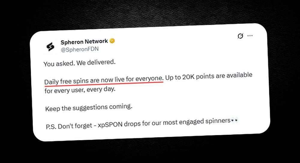 Spheron Free Spin is Live – Earn Bonus Points Daily! 🔥

Spheron [<a href="/SpheronFDN/">Spheron Network</a>] just added a free daily spin to the "Road to TGE" campaign. Every user can now earn up to 20,000 points every day!

✅ Spin and claim here: tge.spheron.network/missions

New users – whitelist first to stay