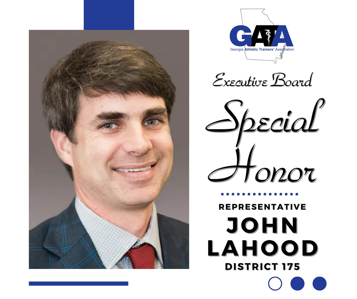 For his unwavering support of our legislative efforts in Atlanta, the GATA is proud to recognize State Representative John LaHood from District 175 with an Executive Board Special Honor. Thank You for standing with the athletic trainers of the state! #GATA2025
