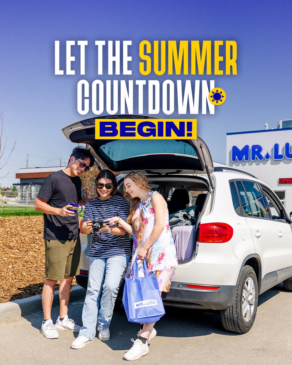 It’s official. The Summer countdown has begun! Is your car summer-ready? Let’s check it off the list!

Come visit your favourite Mr. Lube + Tires location and get your car ready for all the adventures ahead. 

mrlube.com/en/locations/s…