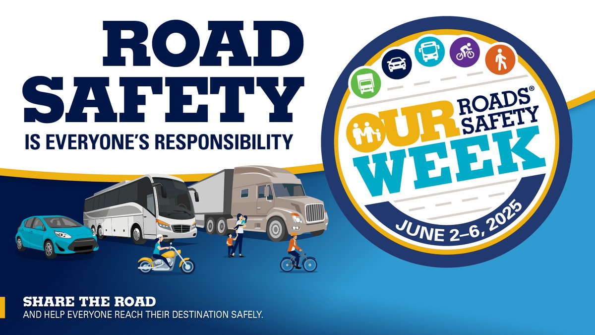 Help us in celebrating FMCSA’s annual Our Roads, Our Safety Week from June 2–6, 2025.

#Trucking #Transportation #OurRoads #OurRoadsSafetyWeek #Safety #FMCSA
#RoadSafety #ShareTheRoad #TruckSafety #SafeDriving #DriveSmart #LargeVehicleAwareness