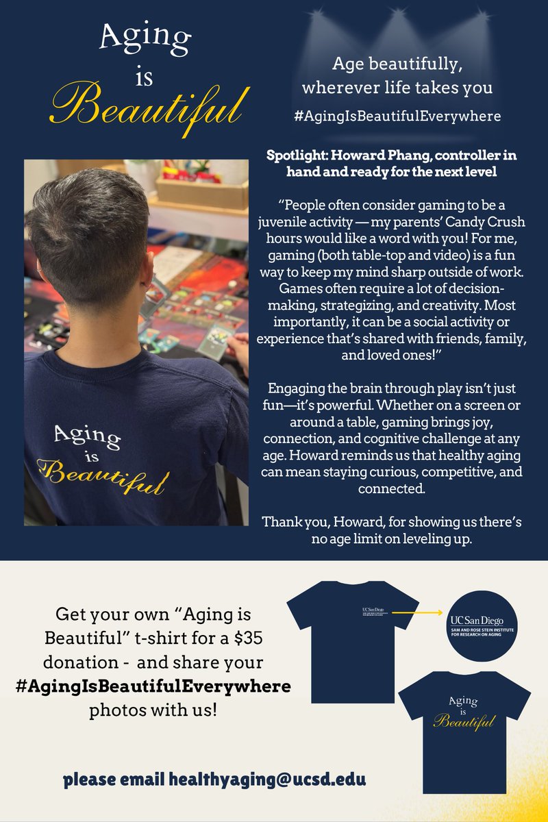 Meet Howard, this week's spotlight in the #AgingIsBeautifulEverywhere campaign! 

📸 Age Beautifully, Wherever Life Takes You. Stay tuned for more inspiring stories!

#UCSDHealthyAging #UCSDSteinInstitute