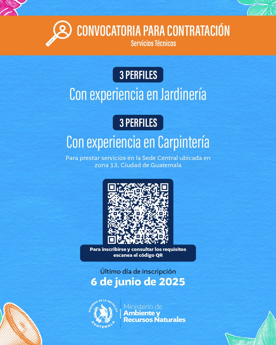 🔈¡Que lo oigan todos!🔈

El Ministerio de Ambiente y Recursos Naturales está contratando. 🗳️

Si querés ser parte del cambio y trabajar por un mejor ambiente, esta es tu oportunidad.✨🍃