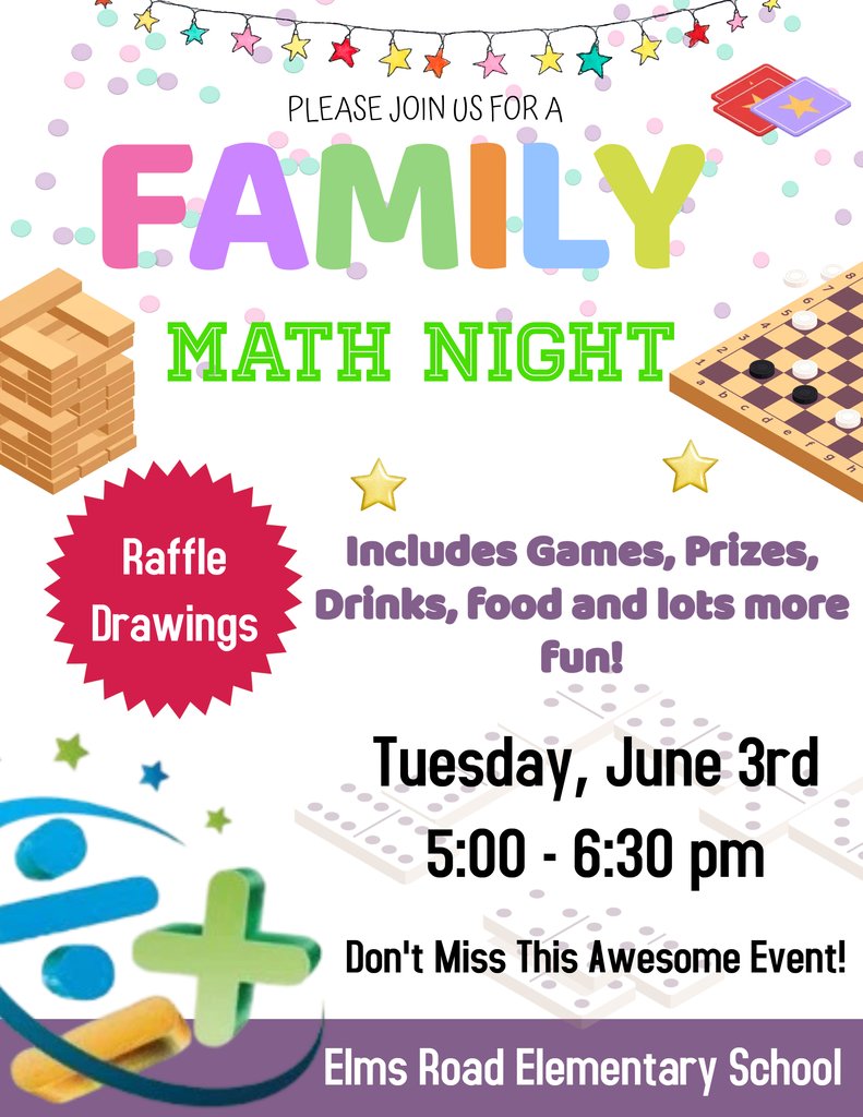 🎉 Get ready for Math Family Fun Night! Tomorrow, June 3rd, from 5:00-6:30 PM! 🕔 Join us for snacks, 10 rooms of fun games, and 60+ raffle prizes throughout the evening! 🎲 Come ready to walk, laugh,  and have a blast with your child! Who's in? #MathFun #FamilyNight