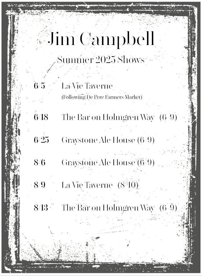 First show of the summer is this Thursday at La View following the De Pere farmers market.  There may be a few more otherwise this is it.  See you soon!