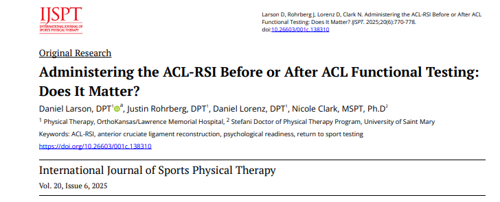kcrehabguy's tweet photo. 🚨Newly published study of ours in @IJSPT 🚨

Looked at ACL-RSI pre and post testing...is there a difference?  

Kudos to my colleague @danieldlarson57 for his work on this!  

Check it out: https://t.co/PIBl2FwC1y https://t.co/ZHY3PTufxa