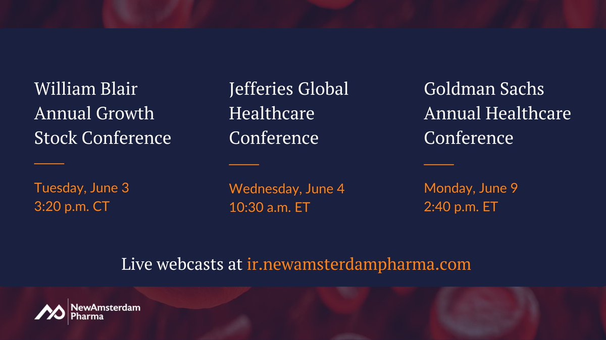 NewAmsterdam Pharma Corporation (@newamspharma) on Twitter photo Hear from our leadership team as part of these upcoming investor conferences in June. Live webcasts and archived replays from each event will be available on our website. bit.ly/4mzNMwu Hear from our leadership team as part of these upcoming investor conferences in June. Live webcasts and archived replays from each event will be available on our website. bit.ly/4mzNMwu