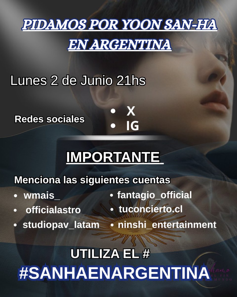 ATENCIÓN AROHA! 

NOS ENCONTRAMOS A LAS 21HS EN LAS REDES SOCIALES. PIDAMOS POR SANHA EN ARGENTINA!  

LEAN CON ATENCIÓN LA INFORMACIÓN EN LA IMAGEN! 

#sanhaenargentina #astro #jinjin
#chaeunwoo #rocky #sanha #moonbin #mj