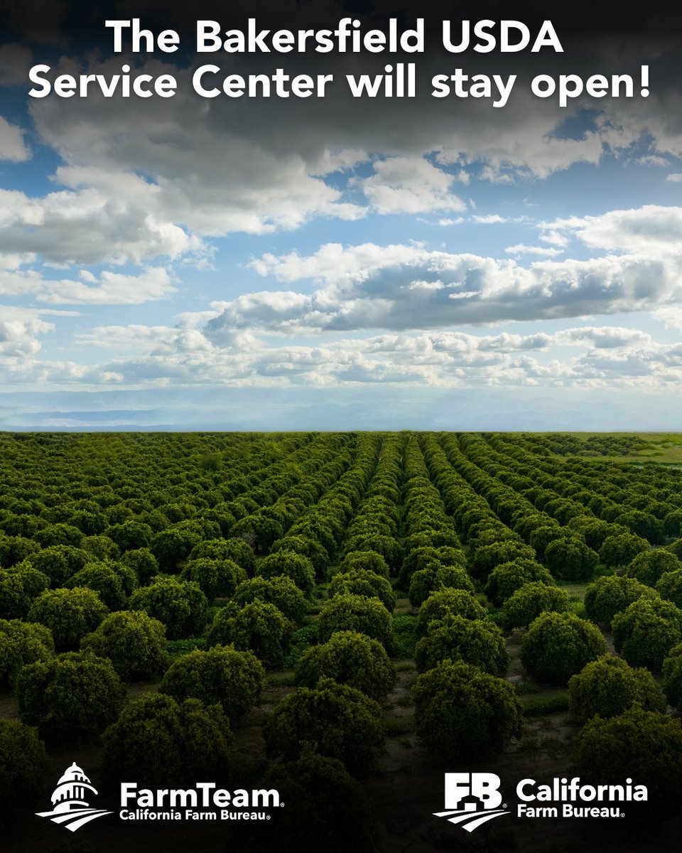 California Farm Bureau (@cafarmbureau) on Twitter photo #AdvocacyInAction Victory for Kern County Agriculture!🎉
Thanks to strong advocacy from #FarmTeam members and leadership from <a href="/RepDavidValadao/">Rep. David Valadao</a>, <a href="/RepVinceFong/">Vince Fong</a> and Sen. <a href="/AdamSchiff/">Adam Schiff</a>, the Bakersfield USDA Service Center will remain open! 🚜 #AdvocacyInAction Victory for Kern County Agriculture!🎉
Thanks to strong advocacy from #FarmTeam members and leadership from <a href="/RepDavidValadao/">Rep. David Valadao</a>, <a href="/RepVinceFong/">Vince Fong</a> and Sen. <a href="/AdamSchiff/">Adam Schiff</a>, the Bakersfield USDA Service Center will remain open! 🚜