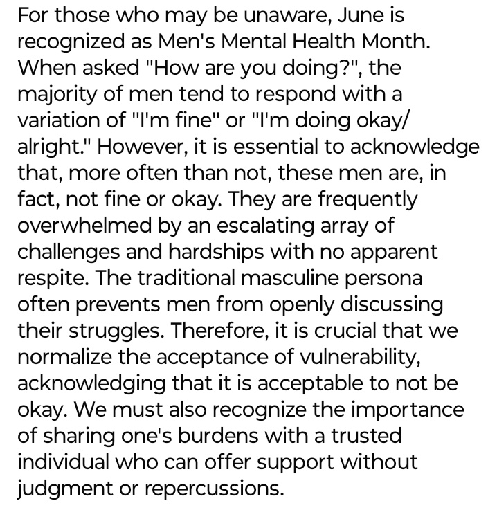 rrbrooks78's tweet photo. Happy and safe #mensmentalhealthmonth Let's be the change you want to see in the world. Be a part of the solution and not the problem. #mensmentalhealthmatters #itsoktonotbeok #speakup #speakout https://t.co/sokBfFwvxJ