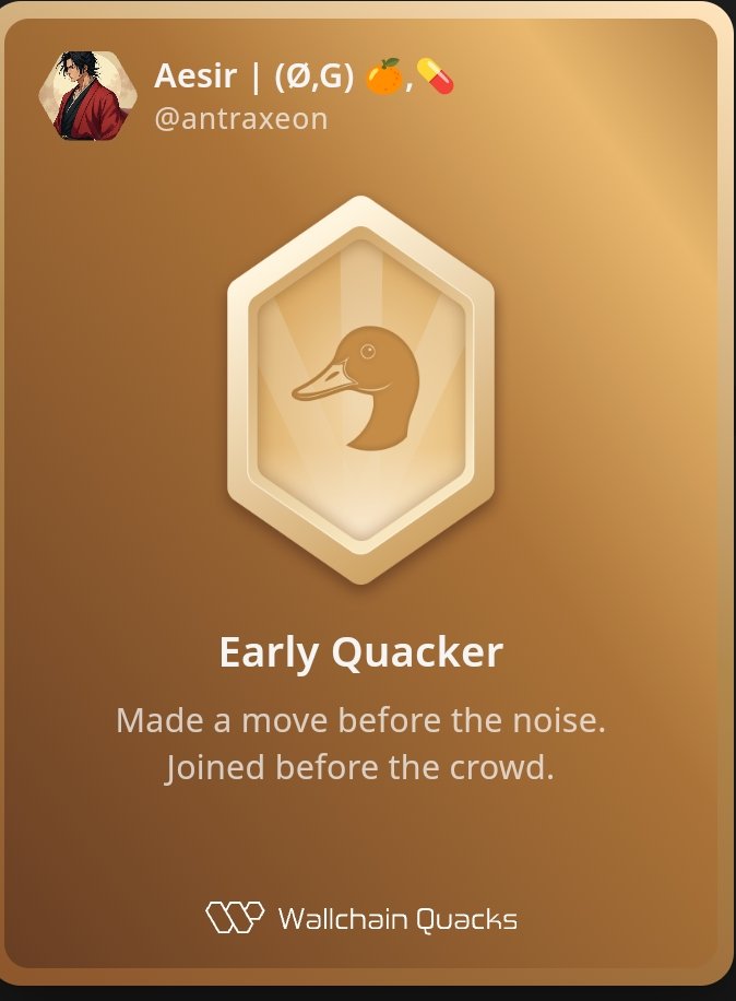 Aesir | (ร,G) ๐๏ธ|Voltix.ai ๐พ (@antraxeon) on Twitter photo Just unlocked the Early Quacker on <a href="/wallchain_xyz/">Wallchain Quacks</a> ๐
How cool is that?
Feels great to have my contributions recognized.
Howโs Wallchain Quacks been treating you so far?
Not on board yet? Drop a comment for an invite ๐๐ฆ Just unlocked the Early Quacker on <a href="/wallchain_xyz/">Wallchain Quacks</a> ๐
How cool is that?
Feels great to have my contributions recognized.
Howโs Wallchain Quacks been treating you so far?
Not on board yet? Drop a comment for an invite ๐๐ฆ