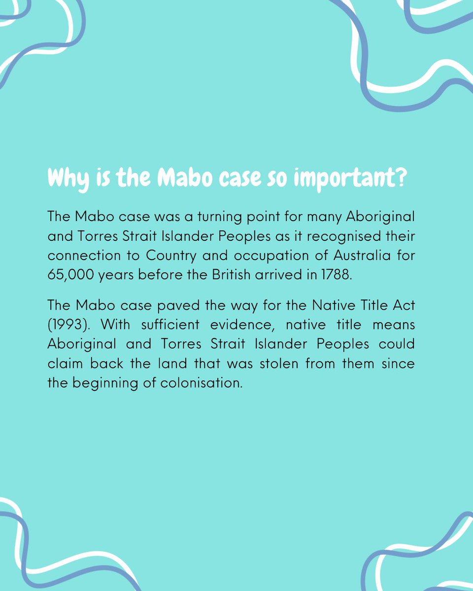 Today, 3 June is Mabo Day. 

Today marks the anniversary of the Australian High Court overturning the fiction that Australia was 'terra nullius' (land belonging to no one) after a 10 year legal battle led by Eddie Koiki Mabo.
#qsnts #mabo #maboday #nativetitle #nativetitlerights