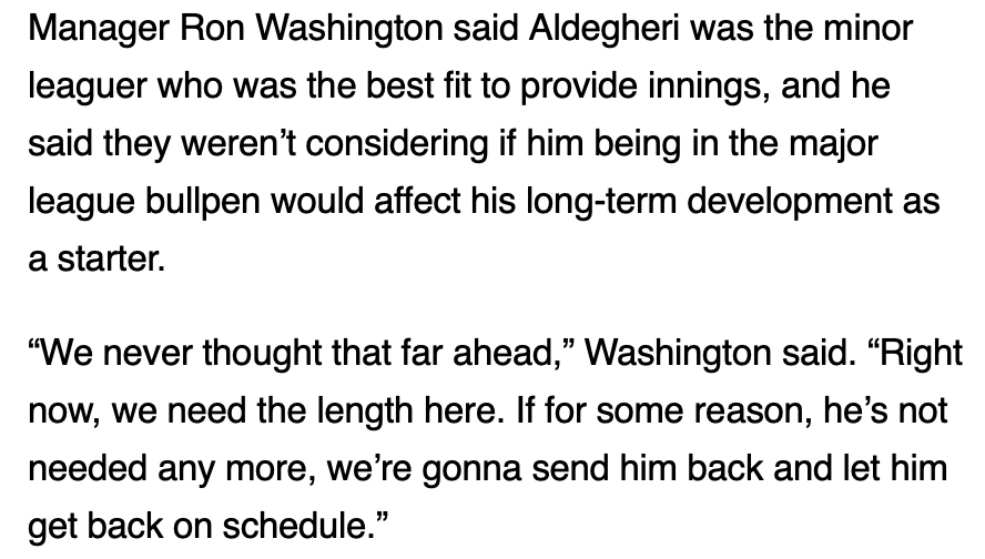 SamBlum3's tweet image. This is Ron Washington today. IMO, this is absolutely NOT how the Angels should be handling their top prospects.

Why do this in a season where they have a 1 percent chance to make the playoffs? Makes no sense to me.

Via @JeffFletcherOCR: ocregister.com/2025/06/02/ang…