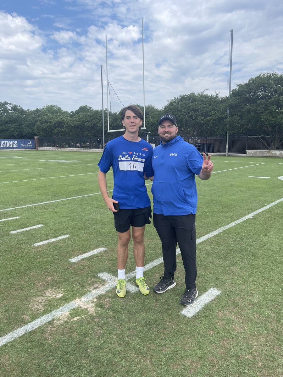 kason_mullis's tweet image. Thanks @CoachSukenik @CoachKyleCooper and @Coach_Horny for having me out at camp. I had a great time! @SMUFB @EnnsZoneKicking @JonesHSFootball