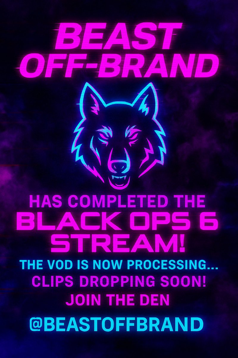 BeastOffBrand's tweet photo. The grind don’t stop 🐺🔥
Another stream in the books. Chaos delivered. VOD cooking.
Clips dropping soon — stay locked in with the Den.
🎮 https://t.co/PBLUzEHzZN
#BeastOffBrand #OffBrandEnergy #CODBO6 #StreamerVibes #SmallStreamerSupport #JoinTheDen https://t.co/Nb5r9OSCkh