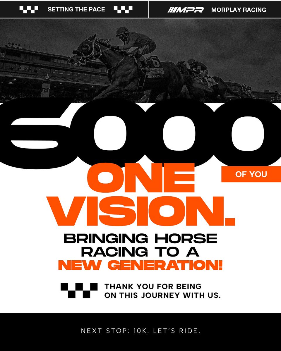MorplayRacing's tweet image. Built this from zero with vision, grit &amp;amp; vibes 🫱🏽‍🫲🏼🔥
We just hit 6K on IG, if you rock with us here, go tap in @morplayracing 💥
Link in bio. Let’s run it up.
#MorplayRacing #SettingThePace #MPR #HorseRacingContent #MakeRacingSpicyAgain #morplaymonsters