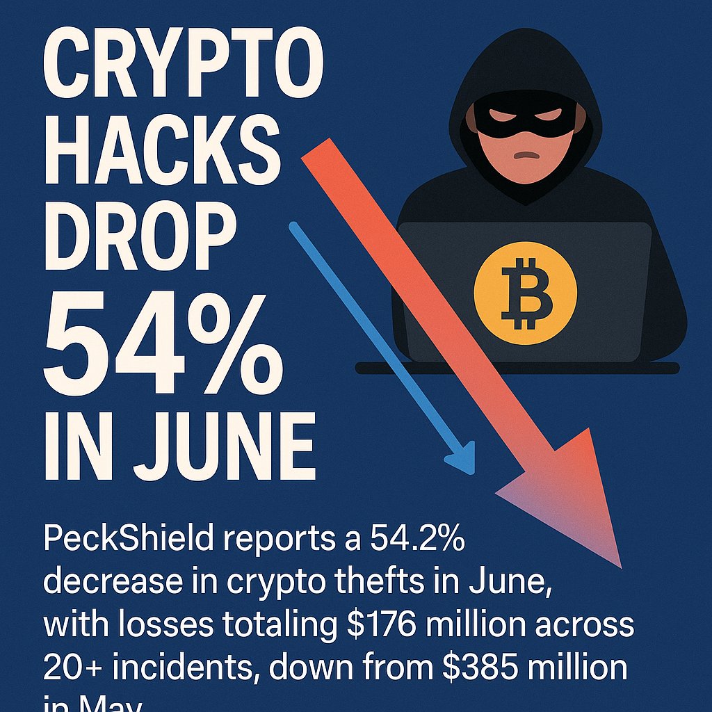 fredex_techs's tweet image. 🔐 Crypto Hacks Drop 54% in June to $176M-
PeckShield reports a 54.2% decrease in crypto thefts in June, with losses totaling $176 million across 20+ incidents, down from $385 million in May.  
#CryptoHacks #PeckShield #CyberSecurity