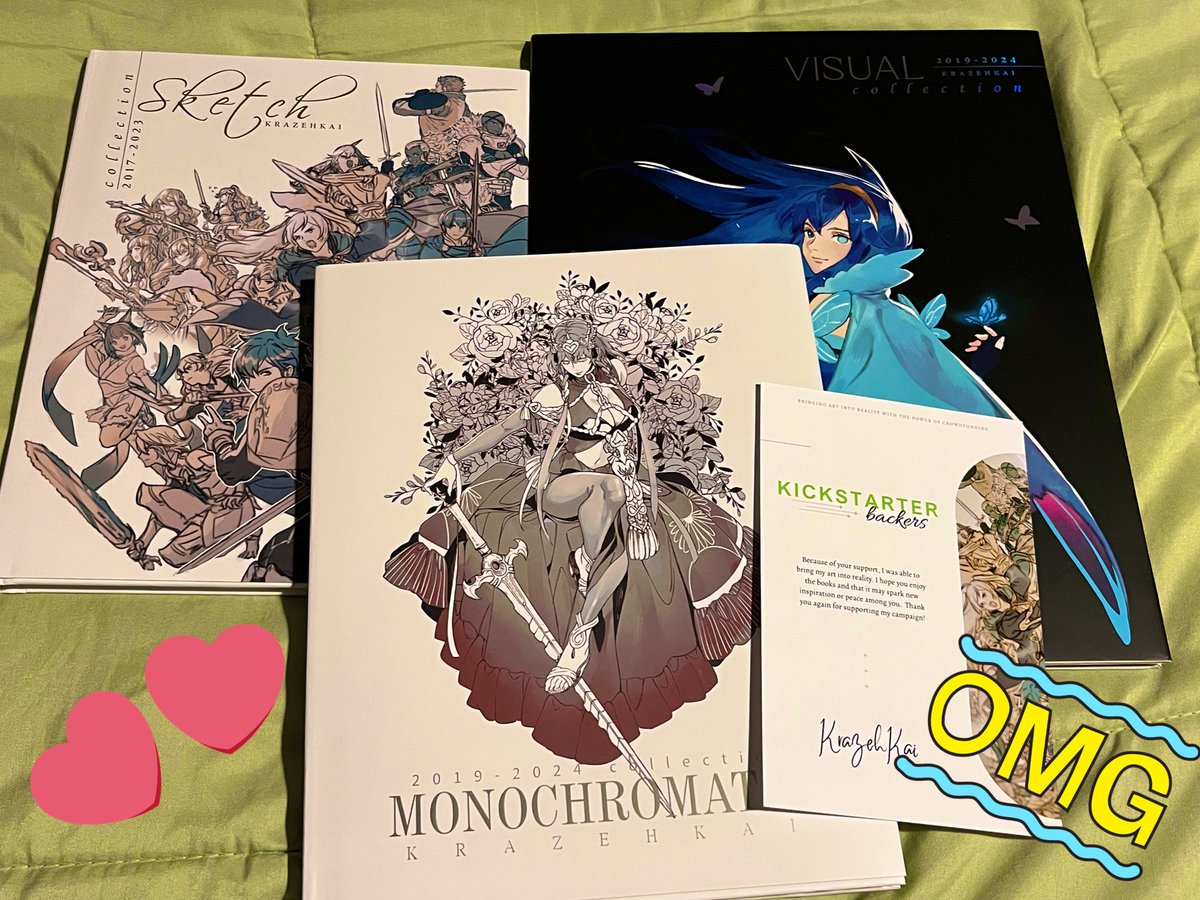 <a href="/KrazehKai/">KAI 🐓 WORKING</a>, I received all my books and I love them so very much!! ❤️❤️❤️
As a big fan of your works and artstyle, I’m so so honored to finally own them as part of my artbook collection!! 😭💕
Please keep up the incredible work, I’ll happily purchase more of these in the future!!
