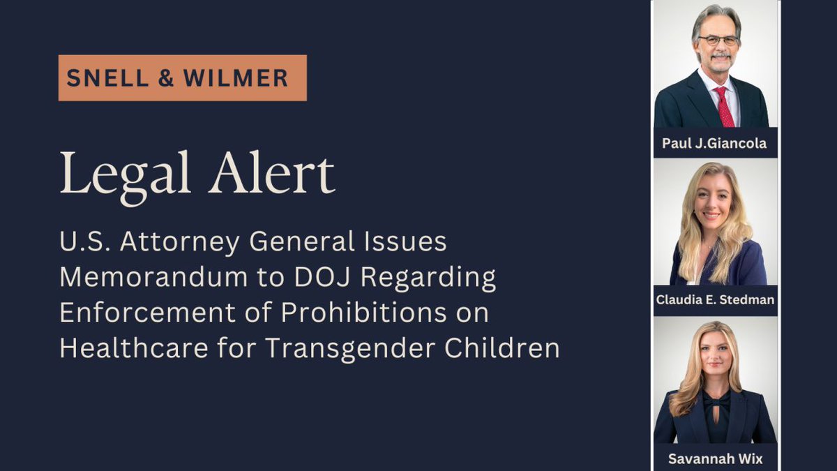 On April 22, 2025, U.S. Attorney General Pam Bondi released a memorandum outlining new Department of Justice (DOJ) enforcement measures aimed at limiting gender-affirming care for transgender youth (the Memorandum).

bit.ly/4koKaMw