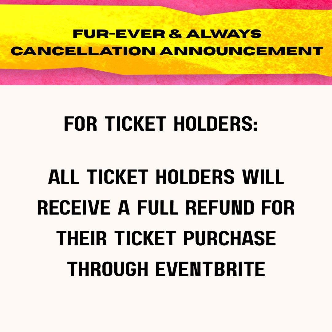 somarts's tweet photo. We are so grateful to everyone involved in Fur-ever &amp; Always and the community who helped amplify the fundraiser ❤️

For Ticketholders:
If you purchased a ticket, you will receive a full refund via Eventbrite. https://t.co/YggdRZQE2k