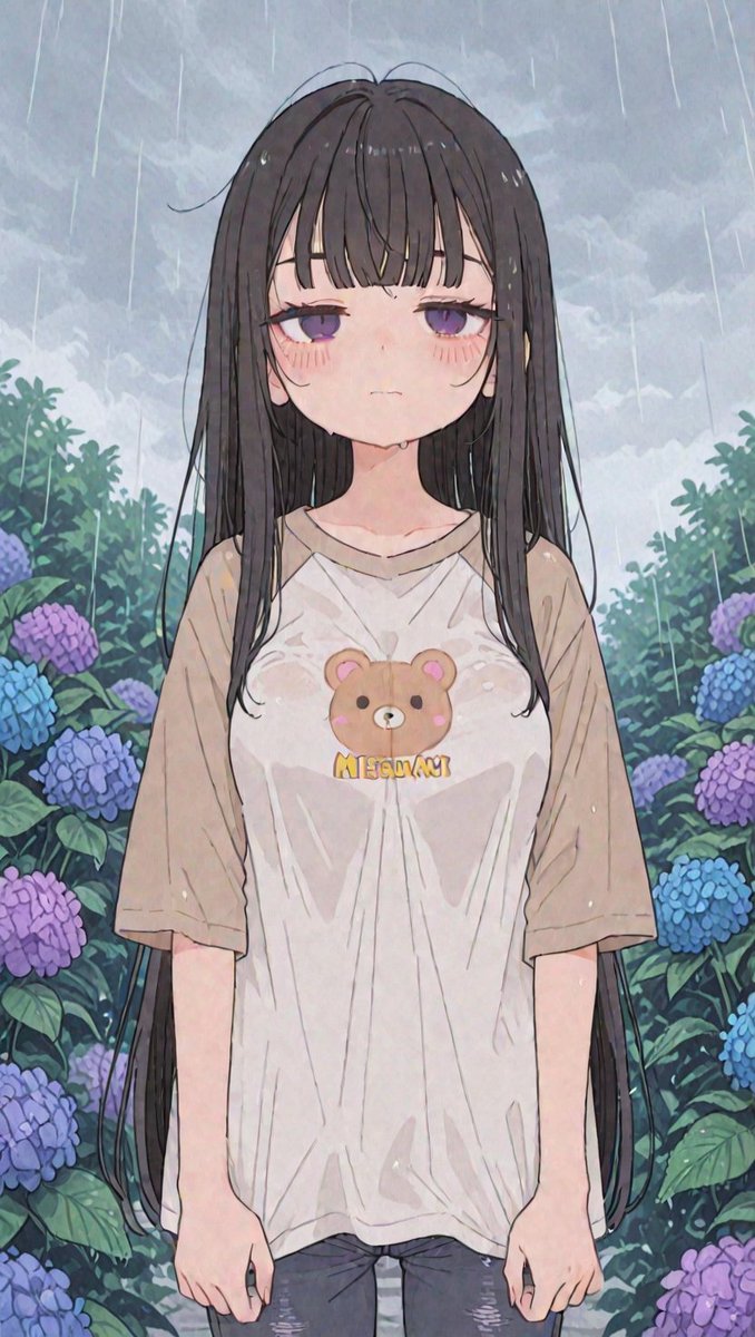 雨に濡れるヨメナちゃん🌧️
＃AIart #AIイラスト