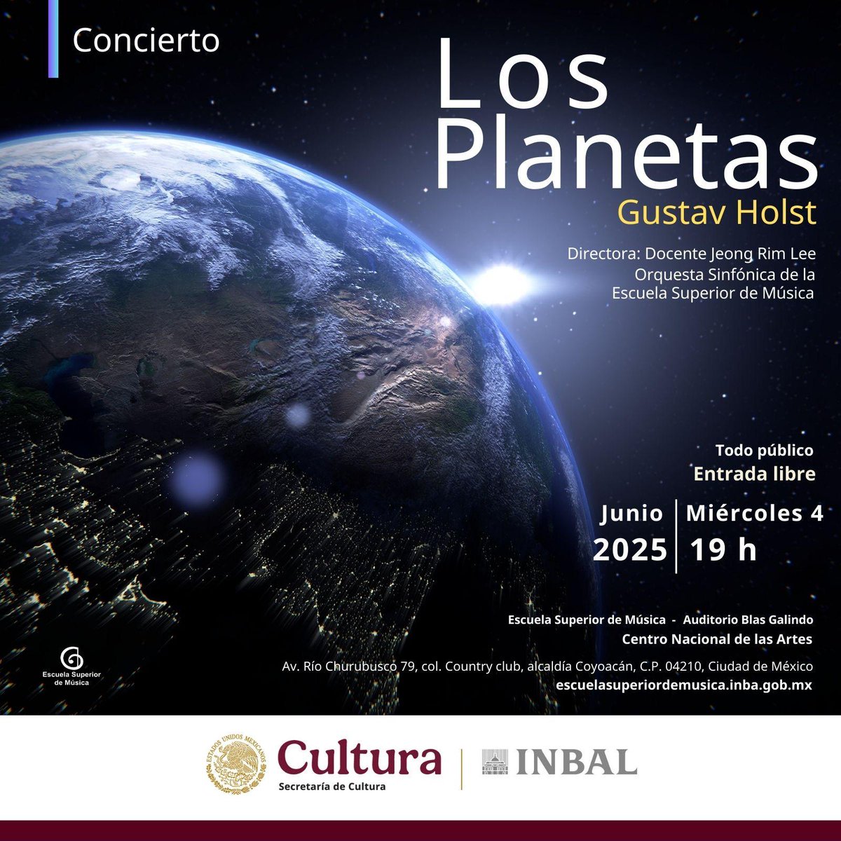 ¿Te has preguntado a qué suenan los astros? Ven a escuchar Los planetas de Gustav Holst con la Orquesta Sinfónica de la Escuela Superior de Música. ¡Es gratis!