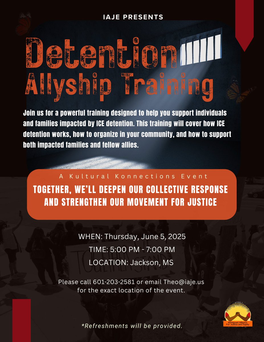Join us this Thursday for our Detention Allyship Training!  

We'll learn how to support our children and families in the community while strengthening our organizing capacity.  

Call or email for more information about the location!