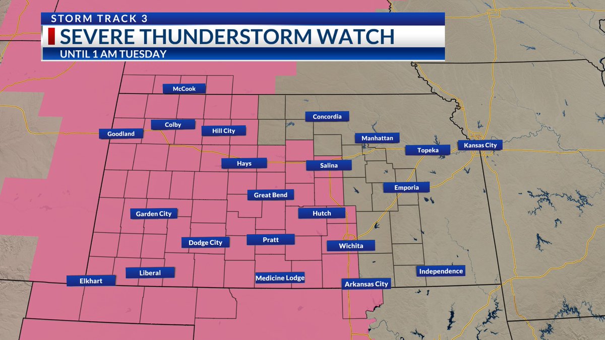#kswx
#okwx
#newx
SEVERE UPDATE 5:53 PM (6-2-25):  A SEVERE THUNDERSTORM WATCH has been expanded farther east.  This includes Wichita and Sedgwick County until 1 AM Tuesday.  Damaging 60-80 MPH winds are taking center stage.  Large hail and a tornado cannot be ruled out.
Stay