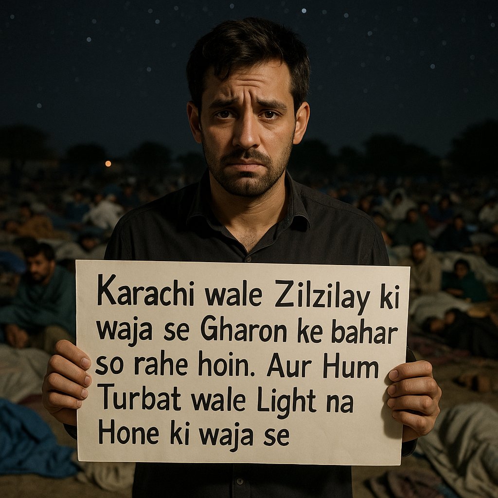 کراچی والے زلزلے کی وجہ سے گھروں کے باہر سو رہے ہیں، اور ہم تربت والے بجلی نہ ہونے کی وجہ سے۔

سوچنے کی بات یہ ہے کہ ایک طرف قدرتی آفت نے لوگوں کو مجبور کیا، اور دوسری طرف انسانی غفلت نے۔
کیا ہم صرف موسم، آفات اور دعاؤں پر ہی انحصار کرتے رہیں گے؟؟؟
#Turbat #Karachi