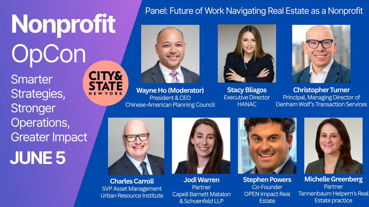 CSNY_Events's tweet image. It’s almost time for #NonprofitOpCon!
Don’t miss our Future of Work: Real Estate & Nonprofits panel—exploring how space & strategy align with mission in a changing world.
Register now! 👇
events.cityandstate.com/2025-nonprofit…