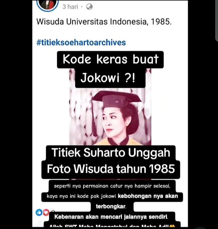 Knp tiba2 Titi Suharto unggah foto wisuda.
Nyindir Jokowi???