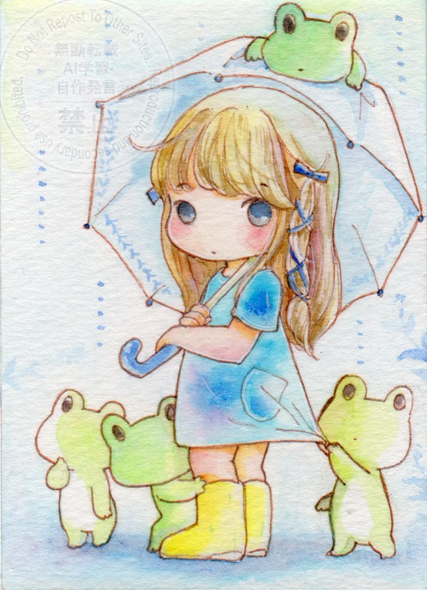 「おはようございます 梅雨も間近 『いっしょに行きたいのに』 どこにいくのかな? 」|チコリ@✨🐸羽根🪶としっぽ展のイラスト