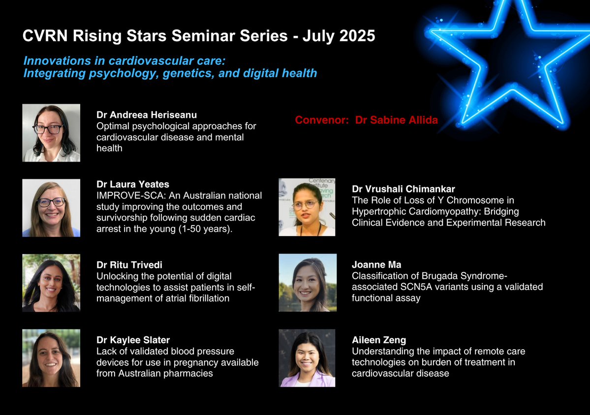 NSW CVRN (@nswcvrn) on Twitter photo <a href="/NSWCVRN/">NSW CVRN</a> Rising Stars July Seminar Registration is open! Register now to hear from a fantastic line-up of speakers. Attend in-person
<a href="/Sydney_Uni/">University of Sydney</a> , 3 - 4:15pm followed by networking and refreshments. See you there👉shorturl.at/wqsbP
<a href="/OzCvA/">ACvA</a>
<a href="/SOLVECHD/">❤️SOLVECHD❤️</a> <a href="/NSWCVRN/">NSW CVRN</a> Rising Stars July Seminar Registration is open! Register now to hear from a fantastic line-up of speakers. Attend in-person
<a href="/Sydney_Uni/">University of Sydney</a> , 3 - 4:15pm followed by networking and refreshments. See you there👉shorturl.at/wqsbP
<a href="/OzCvA/">ACvA</a>
<a href="/SOLVECHD/">❤️SOLVECHD❤️</a>