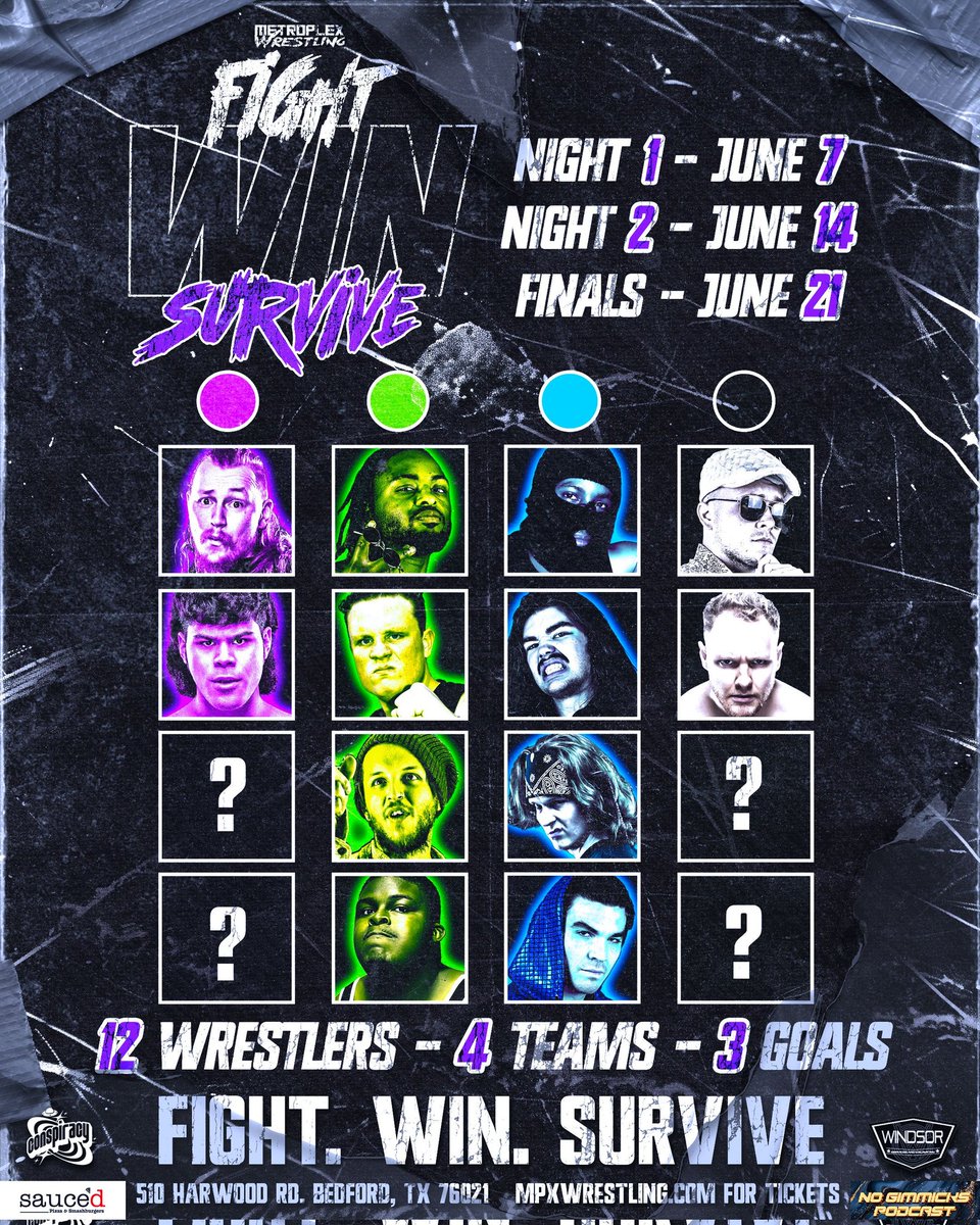 #MPXADDICTS 
Are you ready for Fight Win Survive!?!?
It all starts this Saturday  what team will you support???

Get you tickets now MPXWRESTLING.COM 

#MPXFWS #Prowrestling #wwe #Aew #DFW