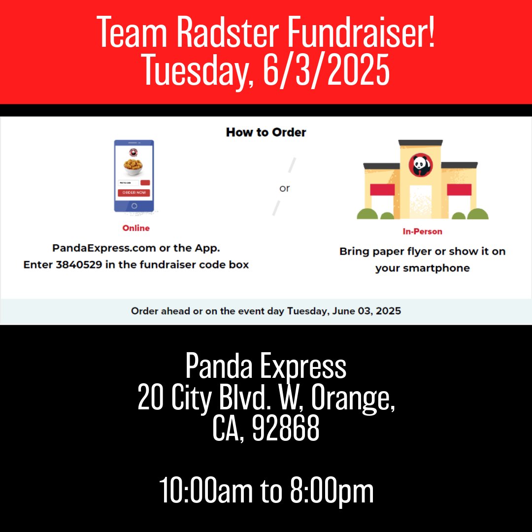 UCI Radiology (@uciradiology) on Twitter photo #TeamRadsters is holding a fundraiser for the #UCIAntiCancerChallenge, June 3rd, 2025 at Panda Express. Help support our team by showing this post in person or using the fundraiser code online, to purchase your next meal at Panda Express!
<a href="/UCIradres/">UCI Radiology Residency</a> <a href="/UCI_Neurorads/">UCI Neuroradiology</a> #TeamRadsters is holding a fundraiser for the #UCIAntiCancerChallenge, June 3rd, 2025 at Panda Express. Help support our team by showing this post in person or using the fundraiser code online, to purchase your next meal at Panda Express!
<a href="/UCIradres/">UCI Radiology Residency</a> <a href="/UCI_Neurorads/">UCI Neuroradiology</a>