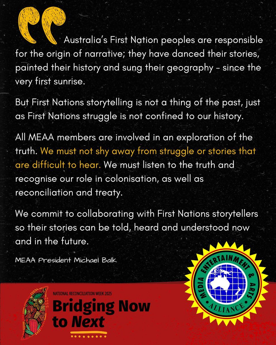 On the final day of Reconciliation Week, we look to the future.
MEAA's elected leadership has prioritised a First Nations first approach to our campaigning and advocacy. We continue our fight for culturally competent and safe workplaces and First Nations ownership and control of