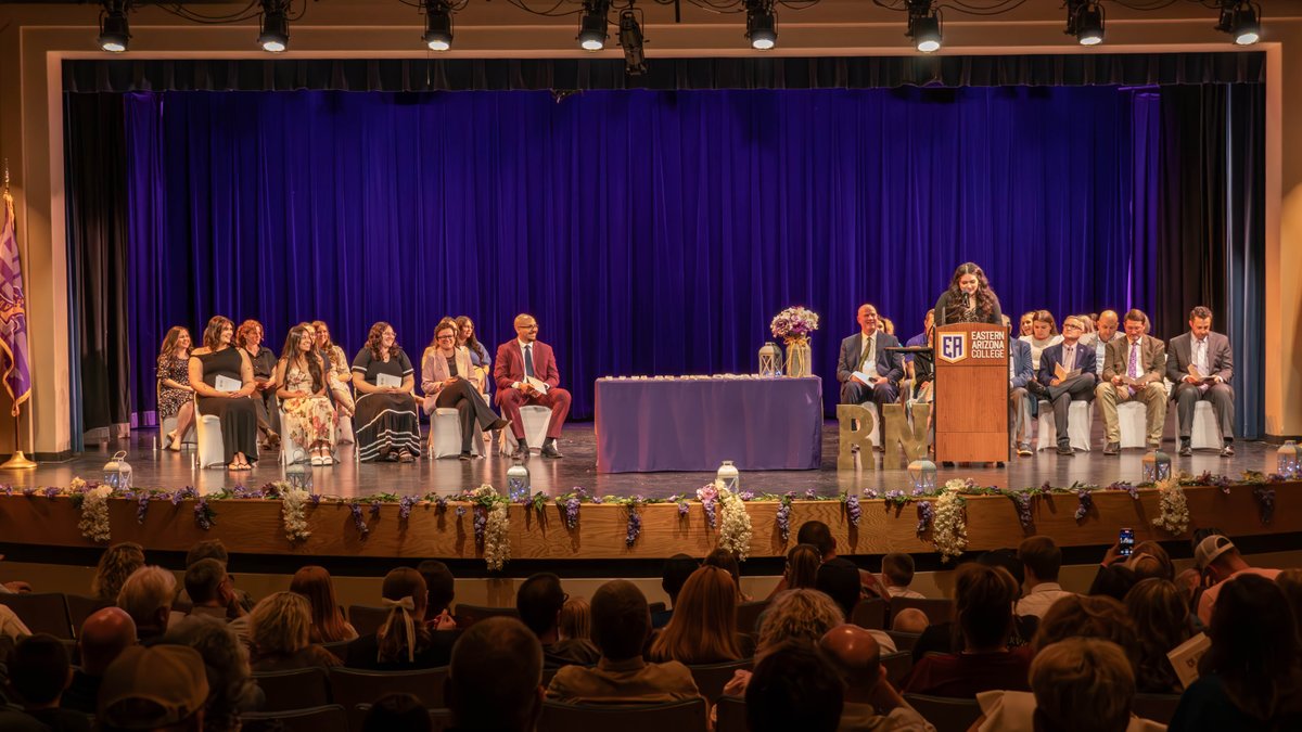 EAC honored its nursing graduates during a moving pinning ceremony at the Lee Little Theater. Pictured here at the podium is one of the graduates, Gabriella Palomino.      Full story: rb.gy/ww7eys         Full Photo Album: rb.gy/swfza8