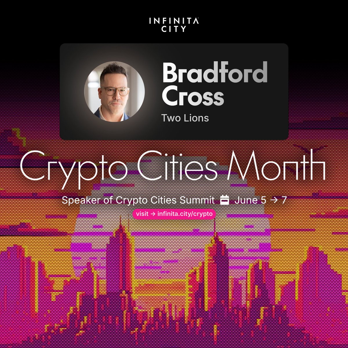 Infinita City (@infinitacity) on Twitter photo 🎤 Introducing <a href="/bradfordcross/">bradford cross</a> , CEO @Alphacityinc & @Twolionsinc
Speaker of Crypto Cities Summit 🗓 June 5 → 7
Don't miss out: infinita.city/crypto 🎤 Introducing <a href="/bradfordcross/">bradford cross</a> , CEO @Alphacityinc & @Twolionsinc
Speaker of Crypto Cities Summit 🗓 June 5 → 7
Don't miss out: infinita.city/crypto