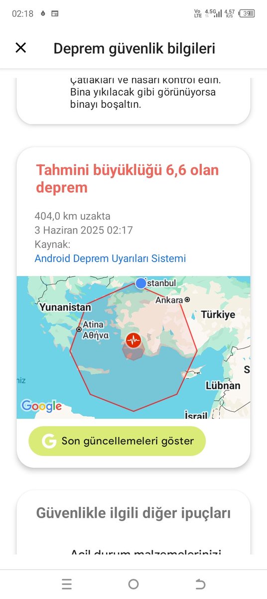 Android uyarı veriyor