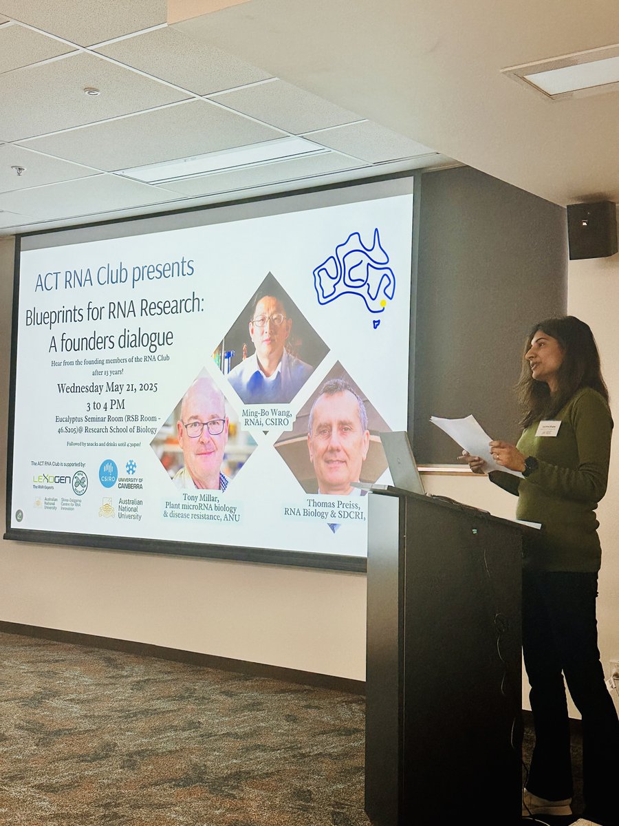 JCSMR's tweet image. 🎙️ On 21 May, ACT RNA Club hosted Blueprints of RNA Research: A Founders’ Dialogue at ANU’s Research School of Biology.
Leaders from RSB, JCSMR & CSIRO shared their science, stories & passion for RNA.
🎥 Missed it? Watch the full seminar here: youtube.com/watch?v=GwaD1n…