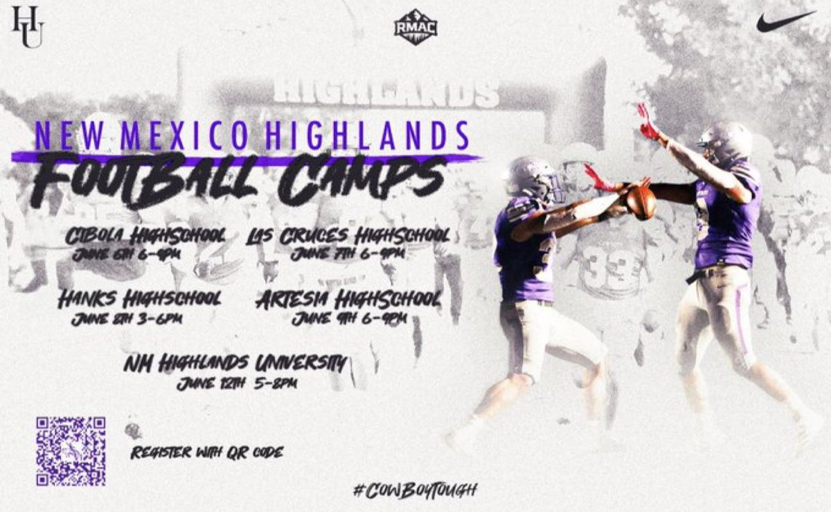 NMHU Athletics (@nmhu_athletics) on Twitter photo 🏈 There is still time to register for the upcoming camps with <a href="/NMHUFootball/">NMHU Football</a>!
Use the QR Code below - see you there!
#ThisIsHighlands 🏈 There is still time to register for the upcoming camps with <a href="/NMHUFootball/">NMHU Football</a>!
Use the QR Code below - see you there!
#ThisIsHighlands
