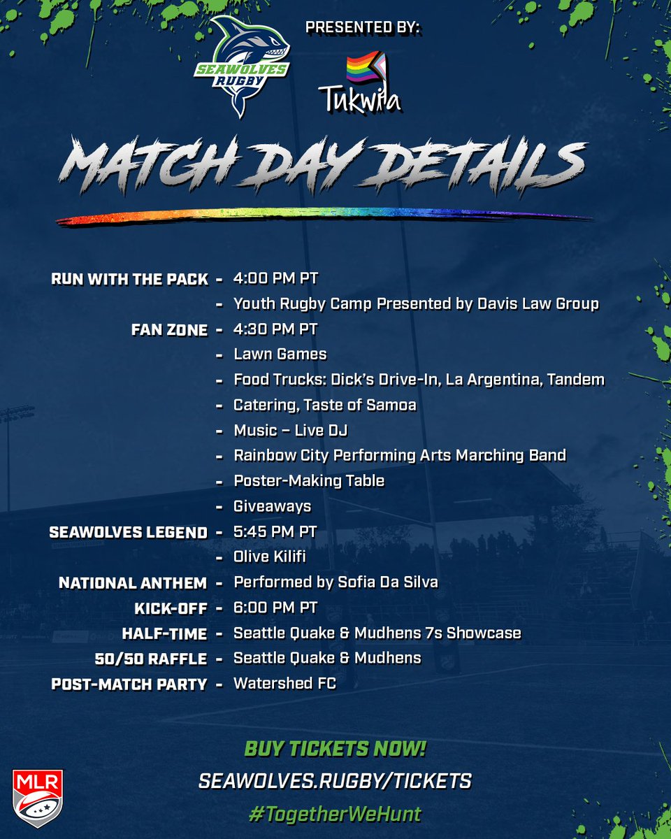 Seattle Seawolves Rugby (@seawolvesrugby) on Twitter photo This Sunday is Pride Night at @starfiresports.
Join us in celebrating community, inclusion, and the final home match of the regular season as we face <a href="/miasharksrugby/">Miami Sharks Rugby Club</a> at 6:00 PM PT.
Get your tickets now ๐๏ธ ยป bit.ly/4kPar6w
#HuntForThePlayoffs x <a href="/ExpTukwila/">Experience Tukwila</a> This Sunday is Pride Night at @starfiresports.
Join us in celebrating community, inclusion, and the final home match of the regular season as we face <a href="/miasharksrugby/">Miami Sharks Rugby Club</a> at 6:00 PM PT.
Get your tickets now ๐๏ธ ยป bit.ly/4kPar6w
#HuntForThePlayoffs x <a href="/ExpTukwila/">Experience Tukwila</a>