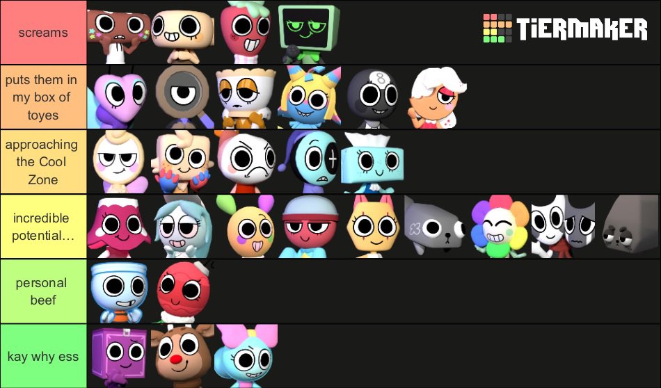 hyweena's tweet image. i have no art to post so here’s a tier list i made while in a bar a few months ago #dandysworld