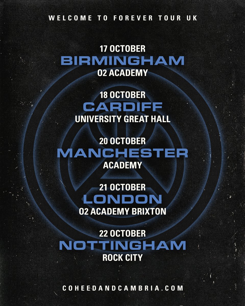 UK/EU TOUR ANNOUNCED. COHEED AND CAMBRIA in SPAIN, FRANCE, NETHERLANDS, GERMANY and UNITED KINGDOM this OCTOBER with Special Guests <a href="/Haken_Official/">Haken</a> (UK ONLY) EU Support TBA.
Mage &amp; Prise VIP pre-order tomorrow at 10am. 
Regular tickets on sale Friday 10am. coheedandcambria.com