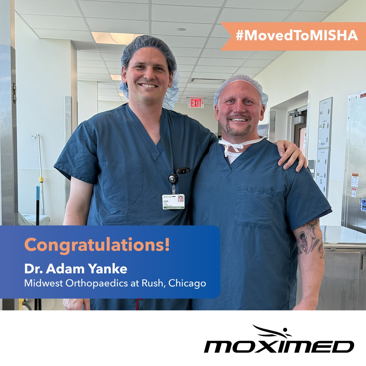 Moximed's tweet photo. Congratulations to Dr. @AdamYanke, MD, PhD, and the team at @MOR_Docs for completing the first MISHA® Knee System procedure in Illinois! 🙌  Interested in how the MISHA Knee System can benefit your patients? Reach out: https://t.co/SZ8ZxKGV6l https://t.co/gxSH7i0oBd